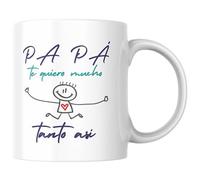 Taza Papa Te Quiero Mucho Tanto Asi Diseño Infantil Regalo Original Dia del Padre Cumpleaños Padre Primerizo Cerámica Blanca 330 ml Apta Microondas Lavavajillas