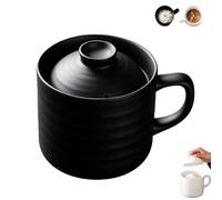 Taza Para Cocinar Arroz Olla Arrocera Cerámica Microondas Con Tapa Y Mango | Taza De Cocina Portátil Resistente Al Lavavajillas Comida Compacta Para Arroz Gachas Ramen Sopa Vajilla Dormitorios(Black)