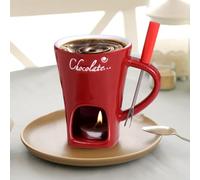 Taza para fondue, taza de chocolate para derretir, juego de ollas calentadores de mantequilla setcerámica, fondue calentada con una vela de té, con tenedor, 11 x 8,8 x 12 cm, para cocineros, niños
