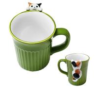 Taza para gatos, dulces cosas de cerámica, diseño de gato, taza de té, taza dulce, taza con gato mirando 3D, regalos para mujeres, hombres, regalo de fiesta, amantes de los gatos, 350 ml (verde)