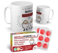 Taza para hinchas | A los del Sevilla no se le tocan los huevo | Pack con Taza + Caramelos Divertidos | Regalo Original del Sevilla | Perfecto para Navidad o Cumpleaños