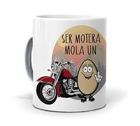 Taza para Moteras | Ser Motera Mola un Huevo | Taza para Amantes de Las Motos | Frase para los Moteros Mujer | Accesorios de Decoración | Tassa de Desayuno | Cerámica 350 ML