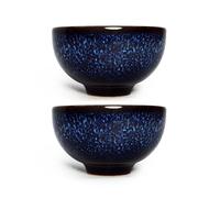 Taza pequeña de porcelana de 3 onzas, juego de 2 tazas de té de cerámica Gongfu, tazas de esmalte azul estrellado que cambian de horno chino