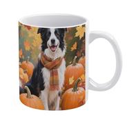 Taza Perro Border Collie De Otoño Con Bufanda Divertido Taza De Café De Cerámica Diseño Mug Para Leche Amiga Decorar