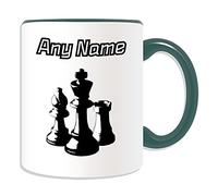 Taza personalizable, diseño de ajedrez blanco y negro (tema de diseño deportivo y de pasatiempos, opciones de color) - cualquier nombre/mensaje en su único - tablero de ajedrez juego de mesa rey rook