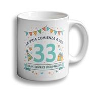 Taza PERSONALIZABLE regalo original cumpleaños | Personalízala con la edad | Regalos Desayuno feliz cumpleaños | La vida comienza a los X, lo anterior es solo práctica