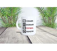 Taza personalizada "Comer, Dormir, Fútbol, Repetir". Porque así es la vida para cualquier hincha.