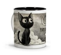 Taza Personalizada Con Dibujo de Gato Estilo Anime - Cerámica 330ml Negra - Regalos Originales Para Amantes de los Gatos y Accesorios Anime