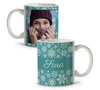 Taza personalizada con foto y texto. Tazas de cafe. Tazas desayuno. Amigo invisible. Taza navidad. Vajilla navidad. Papa Noel. Detalles compañeros de trabajo. Cerámica 330 ml. Caneca. Copos de nieve