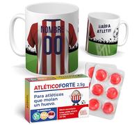 Taza Personalizada con Nombre Camiseta Atletico | Pack Fútbol con Taza y Caramelos Divertidos | Regalo Original para Colchoneros | Perfecto para Cumpleaños