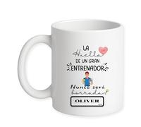 Taza Personalizada con Nombre Entrenador/a Tenis, Blanca, cerámica regalos originales regalo personalizado, 325 ml, Impresión directa sobre la taza, Apta para Lavavajillas. Diseño Huella Tenis