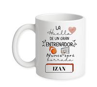 Taza Personalizada con Nombre Entrenador/Basket, Blanca, cerámica regalo original regalo personalizado, 325 ml, Impresión directa sobre la taza, Apta para Lavavajillas. Diseño Huella Basket