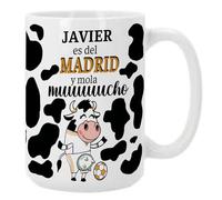 Taza personalizada con nombre para madridistas. Regalo original para fanáticos del Real Madrid. Taza de cafe o te XL. Personalizada y divertida. Regalo personalizado para amantes del futbol