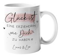 Taza personalizada con nombre personalizado, diseño con texto en inglés "Glück ist eine Erwerin wie dich zu haben" Geschenk für Kindererschuherin zum Geburtstag (Taza, Innen& Henkel Weiß, Glück ist