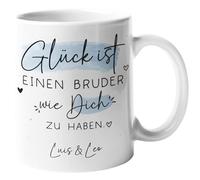 Taza personalizada con nombre personalizado "Glück ist", regalo para el Día de la Madre, cumpleaños, Pascua, Día del Padre, Navidad. Mamá, abuela, papá, abuelo, novia, 330 ml (hermano, taza - interior