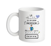 Taza Personalizada con Nombre Profesor/a Padel, Blanca, cerámica regalos originales regalo personalizado, 325 ml, Impresión directa sobre la taza, Apta para Lavavajillas. Diseño Huella Pádel