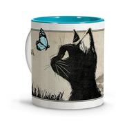 Taza personalizada con nombre. Taza con Dibujo de Gato Estilo Anime. Tazas Originales para Regalar. Regalos Frikis Manga. Regalos para Amantes de los Gatos. Taza cerámica 330 ml. Taza Gato Jiji Azul