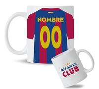 Taza Personalizada con nombre y dorsal de tu equipo preferido de Fútbol. Tazas de Desayuno personalizada. Regalo Original para Aficionados del Fútbol. Regalos Mundial. (Barcelona)