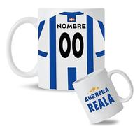 Taza Personalizada con nombre y dorsal de tu equipo preferido de Fútbol. Tazas de Desayuno personalizada. Regalo Original para Aficionados del Fútbol. Regalos Mundial. (Real Sociedad)