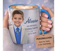 Taza Personalizada Foto Texto Regalo Recuerdo Emocional Original Ceramica 350ml Resistente Microondas Lavavajillas Diseño Unico Amor Familia Amigos Cumpleaños Sorpresa Especial (AZUL CLARO)