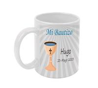 Taza Personalizada para bautizo. Añade el nombre y la fecha. Regalo Original. Mi Bautizo. Capacidad 350 ml.… (Caliz con franjas) Detalles para invitados