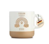 Taza personalizada para niños con nombre, escolar, 2025, grabado, idea de regalo para niñas, escolarización, guardería, arco iris, beige