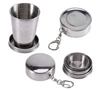 Taza Plegable de Viaje de Acero Inoxidable, Taza Telescópica Plegable con Tapa y Llavero, 240ml/140ml/75ml para Camping, Senderismo, Picnic y Actividades al Aire Libre