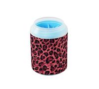 Taza portátil de limpieza de patas con estampado de leopardo rojo, cerdas de silicona suave, esencial para todos los dueños de mascotas, limpia suavemente las patas después de los paseos