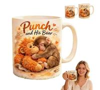 Taza Punch and His Bear - Taza de cerámica con diseño de mono con texto en inglés "Punch the Monkey", taza de la amistad de monos y osos, tazas de café de cerámica inspiradoras para amigos, amantes de
