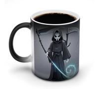 Taza que cambia de color con el Dios de la Muerte Relámpago, taza que cambia de calor, taza de cerámica, taza negra reactiva al calor, taza de té, mensaje que aparece al calentarse, cumpleaños para u