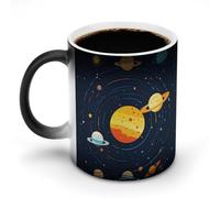 Taza que cambia de temperatura: divertida combinación de planetas del sistema solar y pictogramas solares, taza de café con asa, taza de cerámica sensible al calor, tazas personalizadas novedosas, t