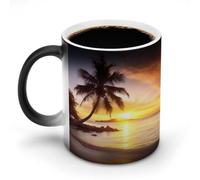 Taza que cambia de temperatura, divertida taza de café con diseño de palmera tropical y amanecer, con asa, de cerámica sensible al calor, tazas personalizadas novedosas, tazas de té caliente para ho