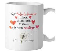 Taza Que todo lo bueno te siga te encuentre te abrace, Tazas originales, Detalles para compañeras de trabajo, Amigo invisible, Regalo para mujer, Cerámica 330 mL (Tonos cálidos)