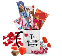 Taza Regalo con de +14 Chocolates - Regalo Original con Chocolatinas Kinder,Milka,Kit-Kat y Chucherías - "Te Quiero hasta la Luna" - Regalo Romántico