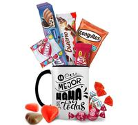 Taza Regalo Día de la Madre con de +14 Chocolates - Regalo Original con Chocolatinas Kinder,Milka,Kit-Kat,Conguitos y Chucherías - "La Mejor Mamá de Todas"