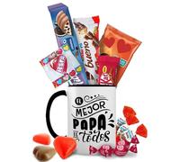 Taza Regalo Día del Padre con de +14 Chocolates - Regalo Original con Chocolatinas Kinder,Milka,Kit-Kat y Chucherías - "El mejor Papá de Todos"