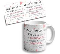 Taza regalo original cumpleaños | puedes personalizarla con nombre si quieres | Regalos Desayuno feliz cumpleaños | Que todo lo bueno te siga, te encuentre, te abrace y se quede contigo