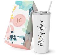 Taza SassyCups de dama de honor,Vaso de acero inoxidable con pajita,Taza de viaje con inscripción en inglés Will You Be My Maid of Honor,para la propuesta de dama de honor,MOH (22 oz), color blanco