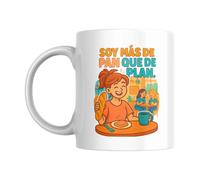Taza “Soy más de pan que de plan” - Taza divertida para desayunos sin presión - Regalo original con humor - Cerámica 330ml apta microondas y lavavajillas