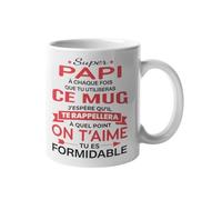 Taza Super Papi 330 ml de cerámica - Mensaje de amor Papi on t'aime eres formidable - Regalo original para Papi - Idea de regalo para el Día del Abuelo, cumpleaños, Navidad - Taza para el abuelo