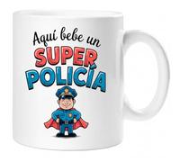 Taza SUPER POLICÍA - Regalo Original para POLICÍA | Taza de Cerámica 325ml con Diseño Superhéroe | Apta Microondas y Lavavajillas