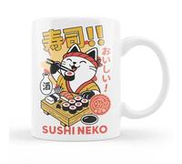 Taza Sushi Neko divertida | Taza cerámica japonesa 325 ml | Regalo original para amantes del sushi, gatos y cultura japonesa | Apta microondas y lavavajillas