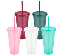 Taza Talifoca: Vasos de Plástico Reutilizables de Colores con Tapa y Pajitas, 5 Unidades, 710 ml, Ideal para Fiestas, Camping y Niños