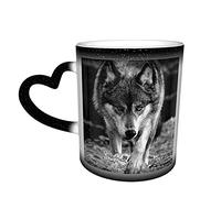 Taza Taza de café con diseño de Lobo Blanco y Negro, Taza de Viaje con Cambio de Color Negro mágico Personalizada, Taza de cerámica sensible al Calor