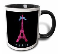 Taza Te Torre Eiffel De París En Rosa Intenso Con Un Lazo De Cinta Azul Femenino Resistente Taza Café Elegancia Mug Coffee Para Oficina Amiga Recuerdos