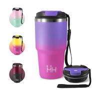 Taza Térmica 600ml, Reutilizable Vaso Termo Cafe para llevar con Tapa, Doble Pared Vaso Termico, Termo de Acero Inoxidable con Doble Pared Aislante, para Coche, Camping, Caliente, Leche y Té, Yoga