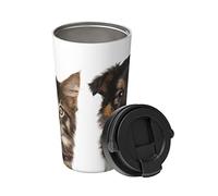 Taza Termica Acero Inoxidable Patrón De Cachorro Y Gato Taza Térmica De Café Adultos Niños Acero Inox Vaso Termico, Para Coche, Agua Y Té, Bebidas Frías O Calientes, 17Oz