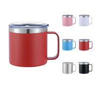 Taza térmica con asa, 350 ml, taza térmica con asa y tapa, taza de café térmica para llevar, taza de acero inoxidable de doble pared, aislamiento al vacío, apto para lavavajillas (rojo)