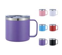 Taza térmica con asa, 350 ml, taza térmica con asa y tapa, taza de café térmica para llevar, taza de acero inoxidable de doble pared, aislamiento al vacío, apto para lavavajillas (morado)