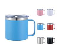 Taza térmica con asa, 350 ml, taza térmica con asa y tapa, taza de café térmica para llevar, taza de acero inoxidable de doble pared, aislamiento al vacío, apto para lavavajillas (azul)